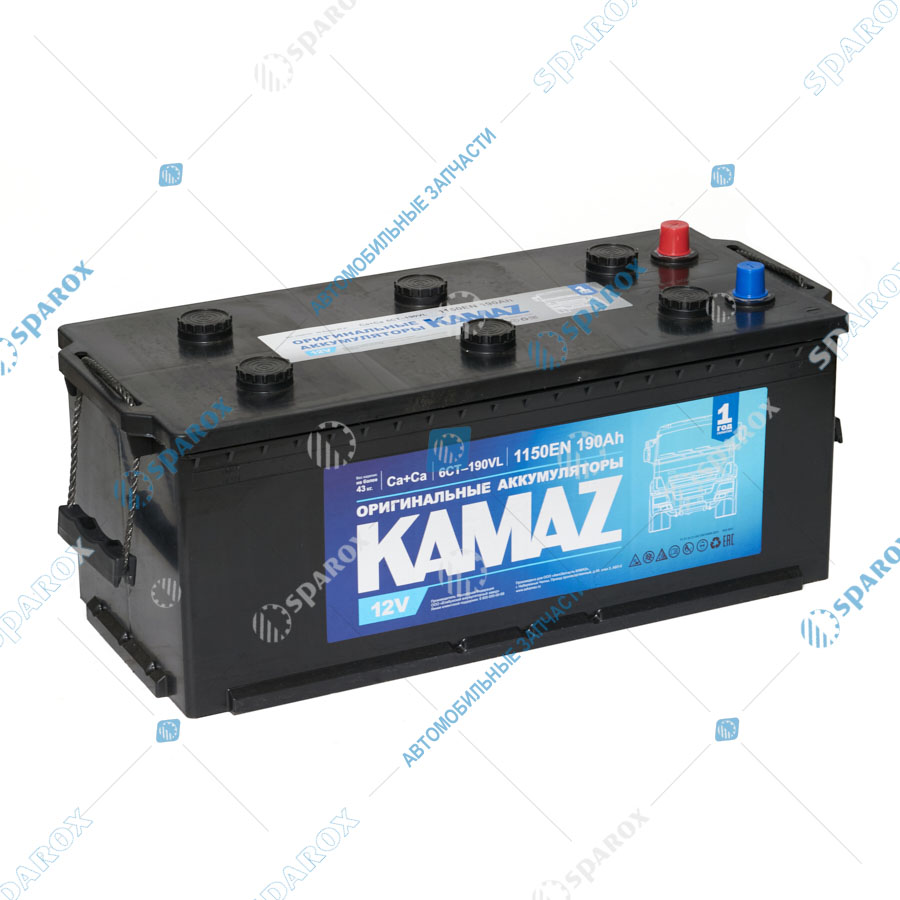 6СТ-190-3703010 Аккумулятор 6СТ190 пр. пол. конусные клеммы ориг.батареи Kamaz (синий) (6CT-190 VL п.п)