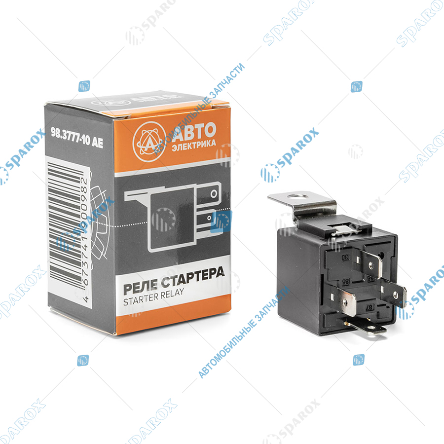 98-3777-10 AE Реле стартера (4-х контактное), ГАЗ, ВАЗ, УАЗ, ПАЗ, 12 В, 30 А, замыкающее, с кронштейном (карман под кронштейн) (ан. 90.3747-10, 75.3777-10)