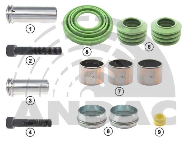 ANDTECH-0810 30143 Ремкомплект суппорта направляющие+болты+пыльники+втулки