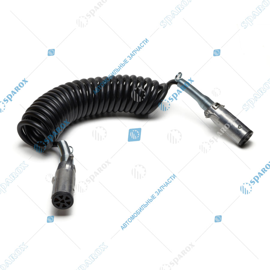 ДАЛИ-авто-DA-00602 Кабель электрический 6,5 м (евро удлин) черный с пружиной для грузовиков* (10 шт уп)